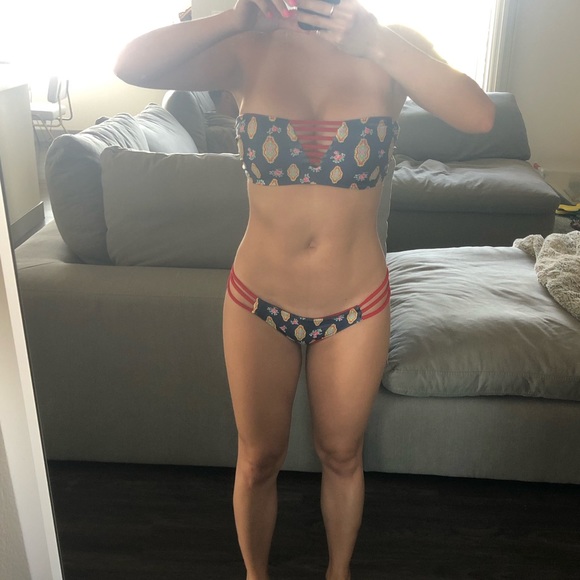 Other - Navy blue and red two piece bathing suit